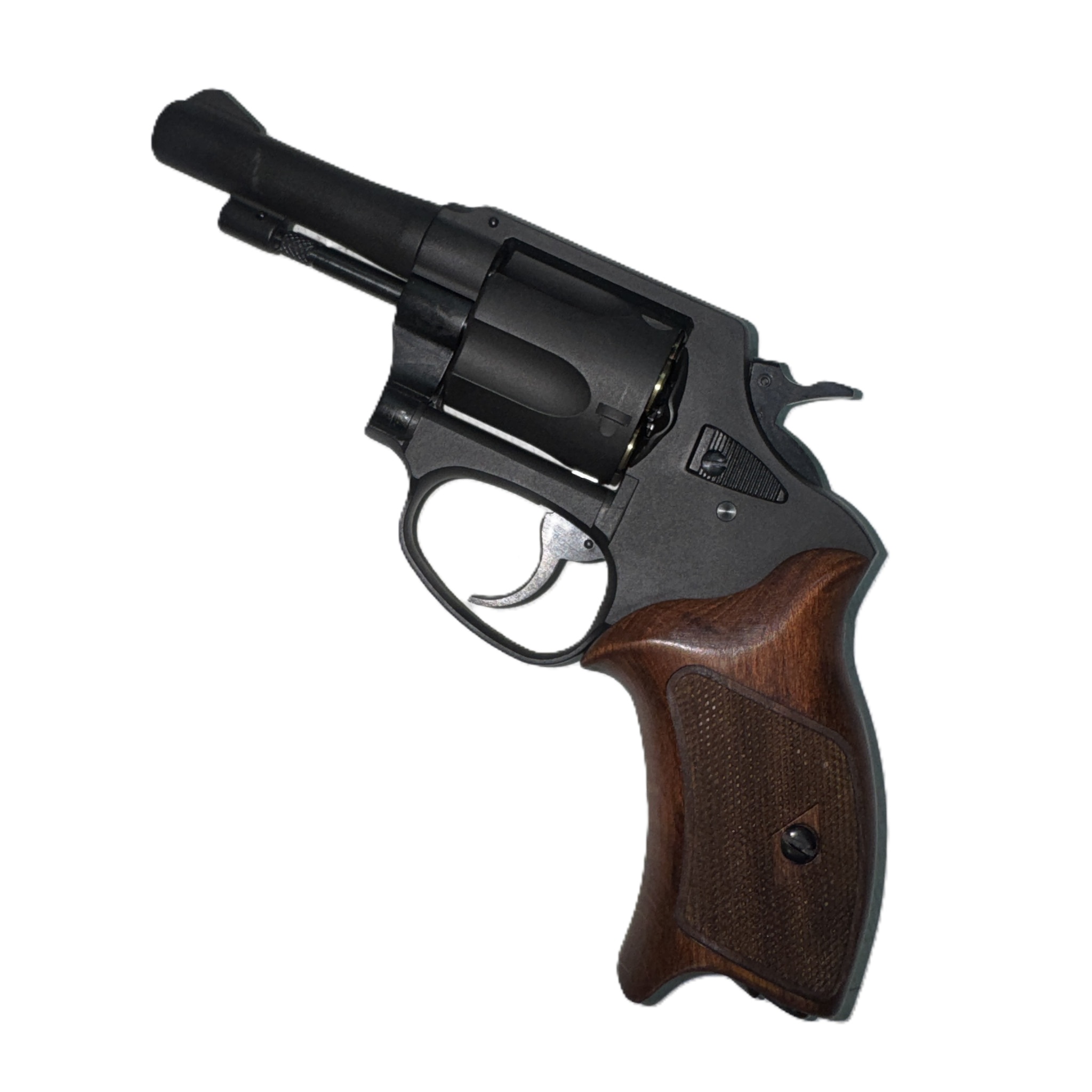 マルシン工業　ポリスリボルバー 77㎜銃身 HW　ハーフチェッカー木製握把