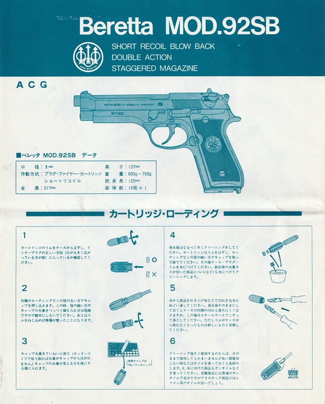 モデルガン取扱説明書 ACG BERETTA MOD.92SB