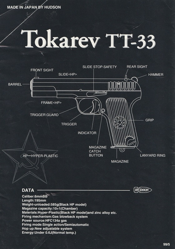 取扱説明書 ハドソン産業 トカレフ TT-33 ガスガン